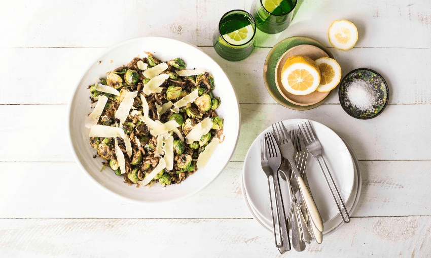 One-pan brussels sprouts with walnuts and bacon (Photo: Emma Boyd) 
