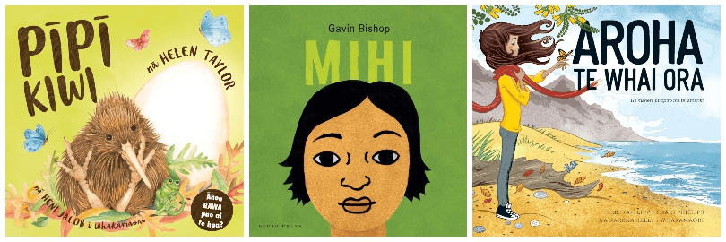 Covers of three picture books, all bright and breezy