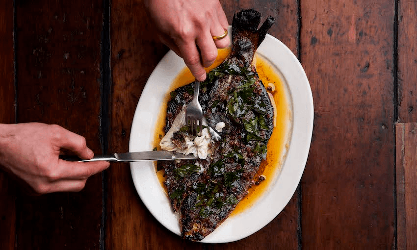 Kingi’s yellow belly flounder with capers and curry leaves (Photo: Aaron McLean) 
