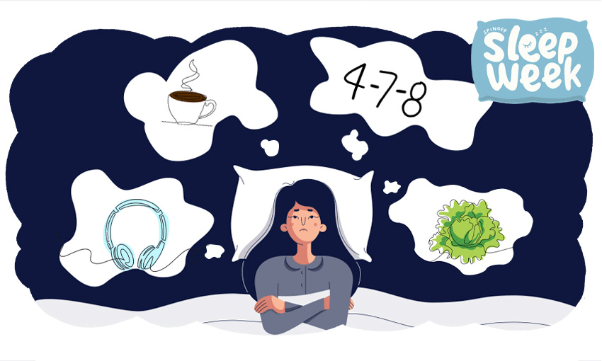 An insomniac plots their next sleep hack. Photo: Getty (additional design by Tina Tiller) 

