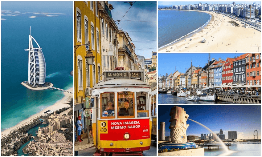 Clockwise from left: UAE, Portugal, Uruguay, Denmark, Singapore (photos: Sacha Fernandez CC BY-NC-ND 2.0, Sam Valadi CC BY 2.0, Getty Images, Creative Commons) 

