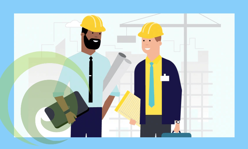 Illustration of construction worker and business business