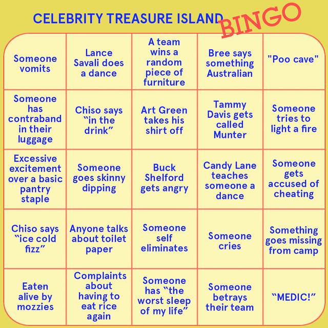 You are cordially invited to play Celebrity Treasure Island bingo The