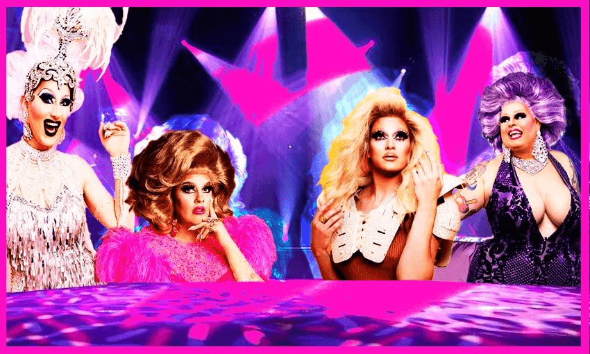 Anita Wigl’it, Karen from FInance, Elektra Shock and Maxi Shields on RuPaul’s Drag Race Down Under. (PHOTO: TVNZ) 
