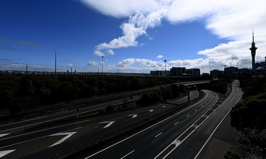 Empty motorways in Auckland on September 13, 2021, as alert level four in extended for another week (Photo: Hannah Peters/Getty Images 
