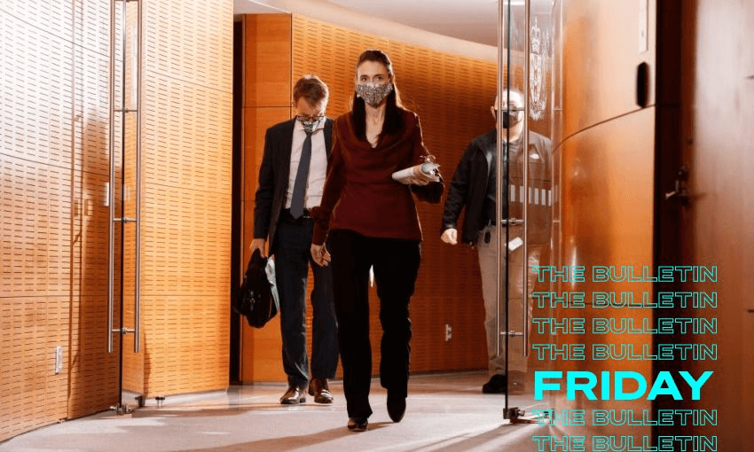 Jacinda Ardern and Ashley Bloomfield. (Robert Kitchin/Getty Images) 
