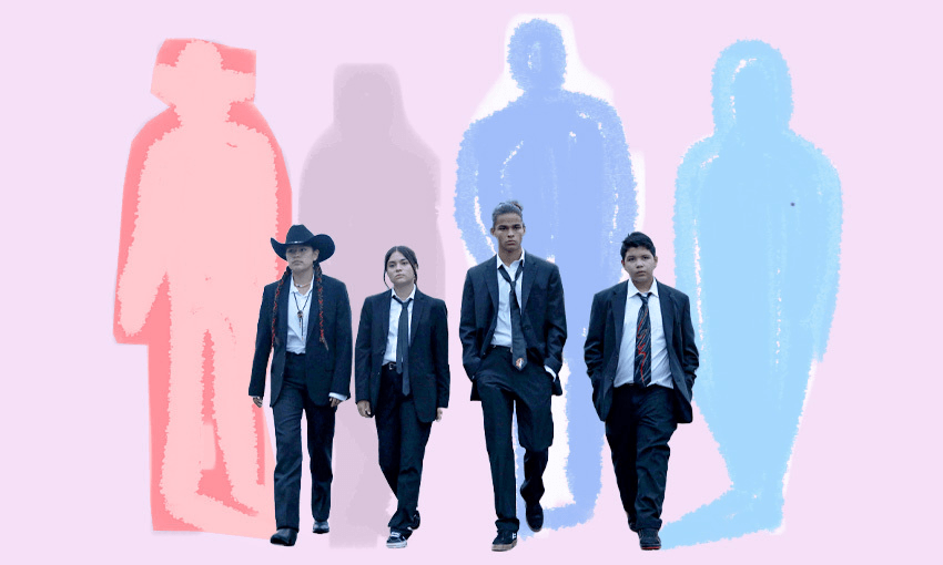 Lane Factor as Cheese, Paulina Alexis as Willie Jack, D’Pharaoh Woon-A-Tai as Bear, Devery Jacobs as Elora Danan Postoak in Reservation Dogs. (Photo: Shane Brown/FX, Image: Tina Tiller)