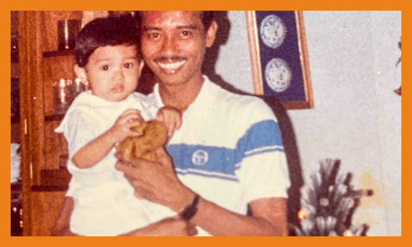 A young Carlo Buenaventura and his dad at home in the Philippines (Photo: Supplied) 
