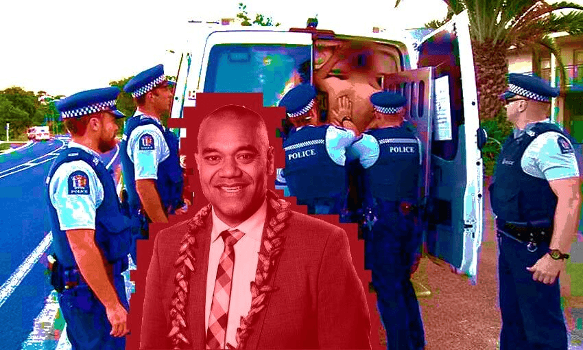 Auckland councillor Fa’anana Efeso Collins and the show that prompted his tweet, Police Ten 7 (Image: Tina Tiller/supplied) 

