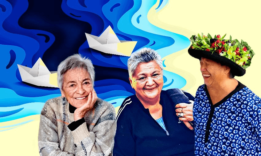 Whaea Ngāpare Hopa, whaea Kathy Caldwell and whaea Meri Barber (Photos: Annette Taylor, supplied, supplied; Image: Tina Tiller) 
