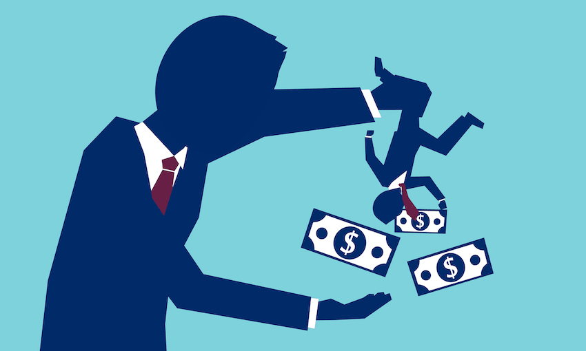 illustration of a person being shaken and money falling out