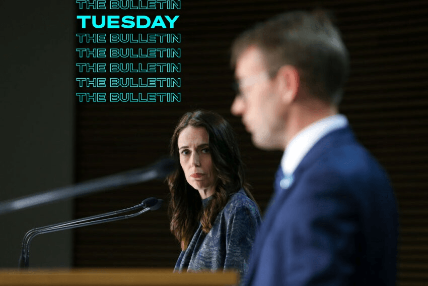 Jacinda Ardern and Ashley Bloomfield. (Hagen Hopkins/Getty Images)