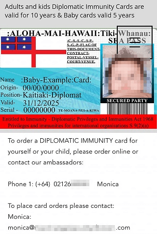 Sovereign Citizen "diplomatic immunity" card advertisement