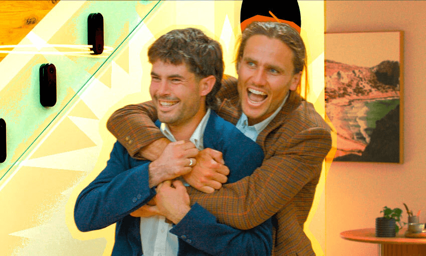 Tim and Arty celebrate their win (Photo: Three; additional design by Tina Tiller) 
