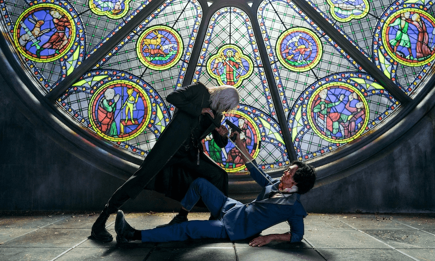 Alex Hassell as Vicious and John Cho as Spike Spiegel in a conforntation from Cowboy Bebop. (Photo: Netflix) 
