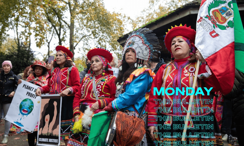 Peruvian climate activists before an Extinction Rebellion march at the end of Cop26 (photo by Mark Kerrison/In Pictures via Getty Images)