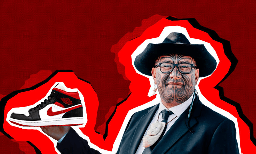 Māori Party co-leader Rawiri Waititi and his Jordans (Photo supplied; Design: Tina Tiller) 
