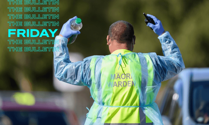 A guard at a Covid-19 testing centre in Christchurch. (Kai Schwoerer/Getty Images)