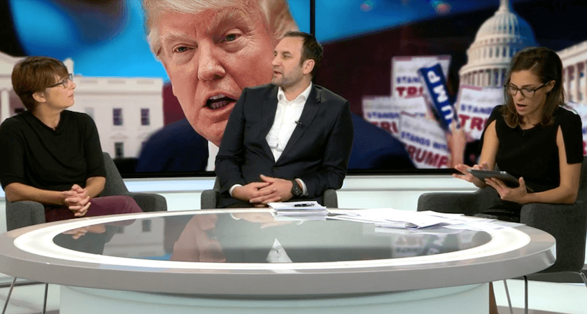 Amy Benjamin appears on a Newshub broadcast 