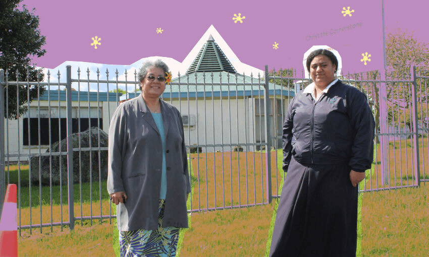 Rev Suiva’aia Te’o and youth group leader Gardinea Lemoa outside Sāmoan Methodist Mangere Central parish. (Photo: Justin Latif/Tina Tiller) 
