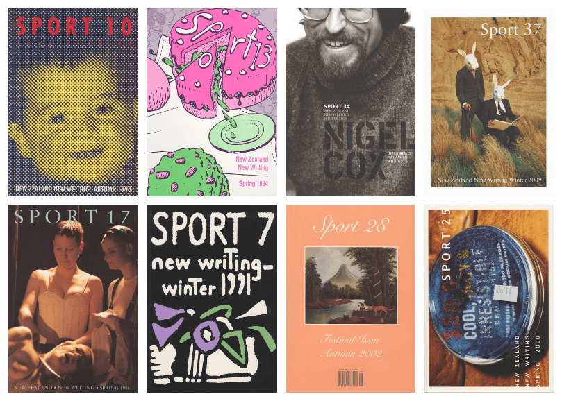 Eight covers of Sport, eclectic, bright, arranged in a simple collage.