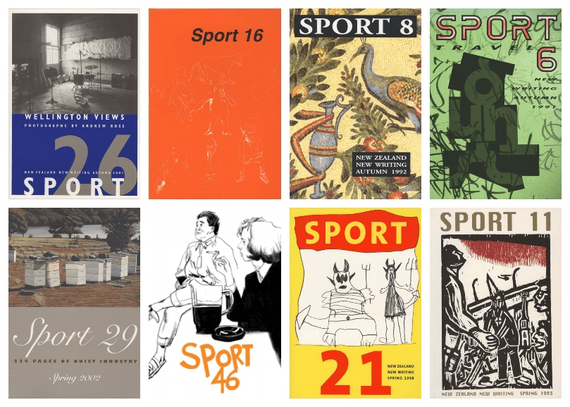 Eight covers of Sport, eclectic and colourful, arranged in a simple grid collage.