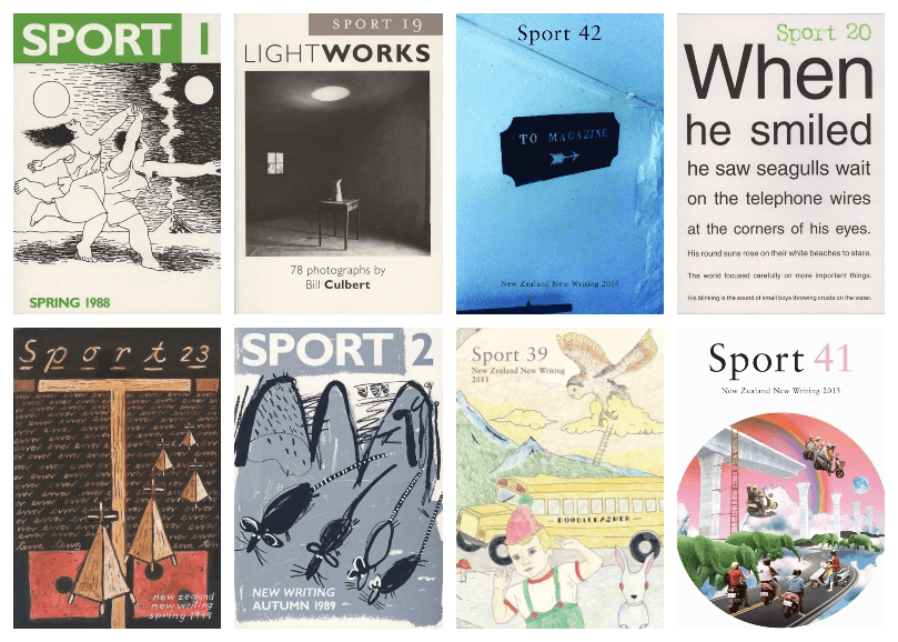 Eight eclectic, colourful Sport magazine covers, arranged in simple grid collage.