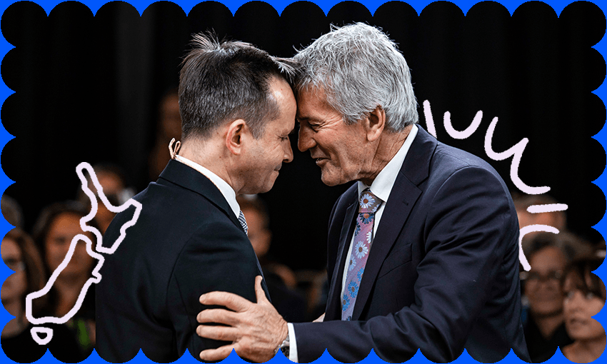 Vangelis Vitalis (L), New Zealand’s top trade diplomat and Damien O’Connor, minister for trade and export growth (Photo: supplied, additional design by Alice Webb-Liddall).