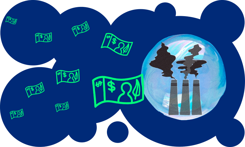 blue blobs and smoke stacks and dollar bills 