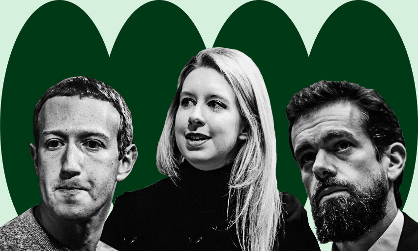 Facebook founder Mark Zuckerberg, Theranos founder Elizabeth Holmes and Twitter founder Jack Dorsey (Photos: Getty Images; design by Tina Tiller)
