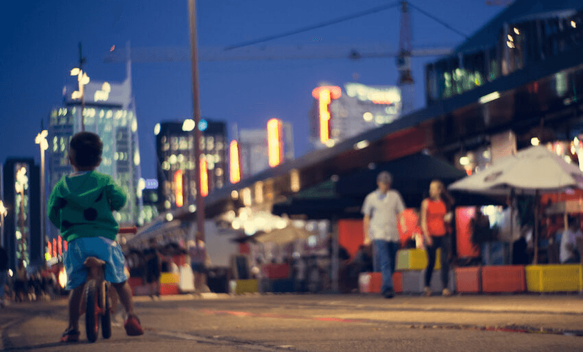 Auckland's Wynyard Quarter on a summer evening