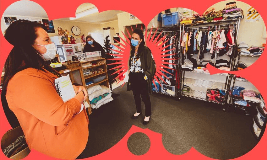 Prime minister Jacinda Ardern recently met with community workers in Clendon at The Pride Project community centre. (Photo: Justin Latif, additional design by Tina Tiller) 
