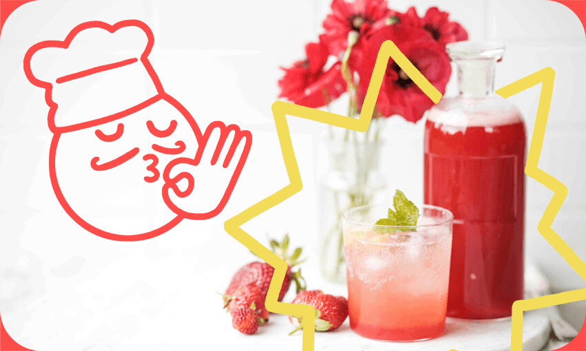 Rhubarb and strawberry syrup (Photo: Emma Boyd; additional design by Tina Tiller) 
