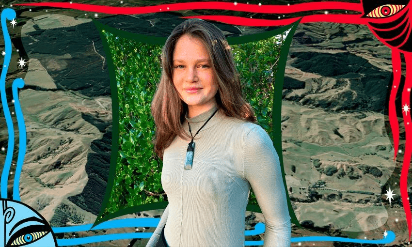 Ngāi Tūmapūhi-a-Rangi ki Wairarapa member Jess Jenkins (Photo: supplied, additional design by Tina Tiller) 
