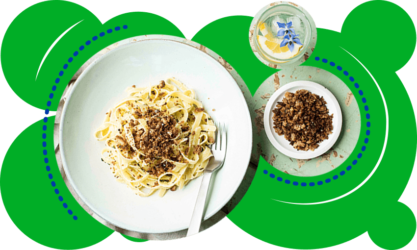 Lemon and basil fettuccine with garlic breadcrumbs (Photo: Emma Boyd; additional design by Archi Banal) 
