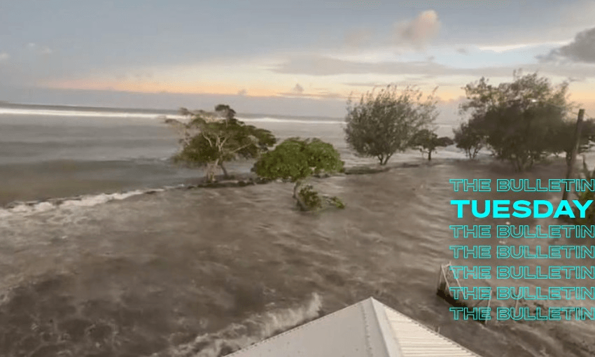 A tsunami wave in Tonga after the eruption. (RNZ/Dr Faka’iloatonga Taumoefolau) 
