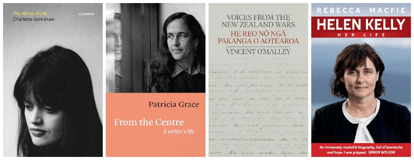 Four book covers, three featuring photographs of women. 