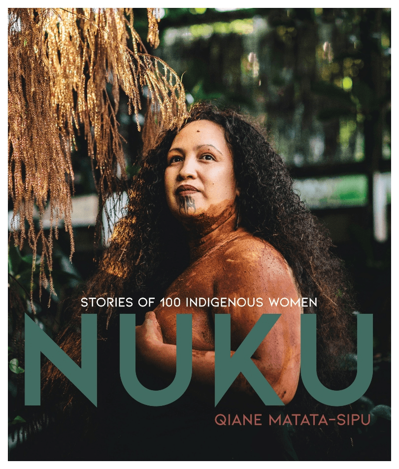 Cover of a book, dominated by photograph of a Māori wahine, plastered in mud, standing against foliage. 