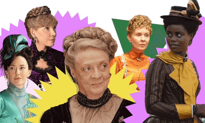 From left to right: Carrie Coon as Brenda Russell, Christine Baranski as Agnes van Rhijin, Dame Maggie Smith as the Dowager Countess Violet Crawley (obvs), Cynthia Nixon as Ada Brook and Denee Benton as Peggy Scott. (Image Design: Tina Tiller and Archi Banal)