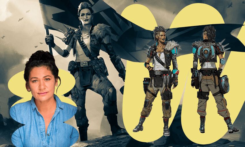 Mad Maggie, and the voice actor behind her, Nicola Kawana. (Photos: Respawn Entertainment, Image Design: Tina Tiller) 
