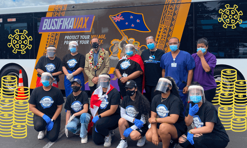 South Seas Healthcare testing and vaccination centre staff with health minister Andrew Little in November 2021 (Photo: Justin Latif) 
