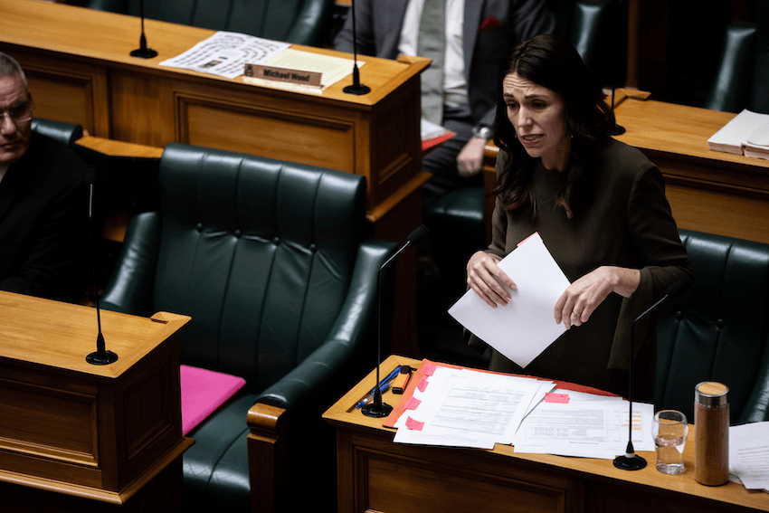 Jacinda Ardern during question time in May 2020 (Photo: Dom Thomas – Pool/Getty Images) 
