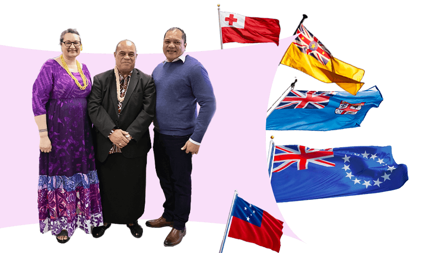 Tuiloma Gayle Lafaiali’i (CEO, Centre for Pacific Languages), Hon. Aupito William Sio (Minister for Pacific Peoples) and Ron Viviani (board chair, Centre for Pacific Languages). (Photo: supplied, additional design by Tina Tiller)