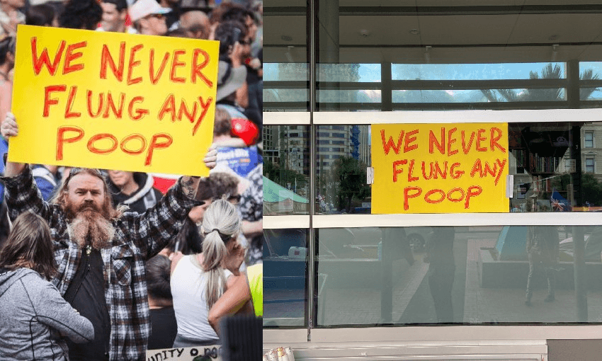 ‘We never flung any poop’ (Images: RNZ & Stewart Sowman-Lund) 

