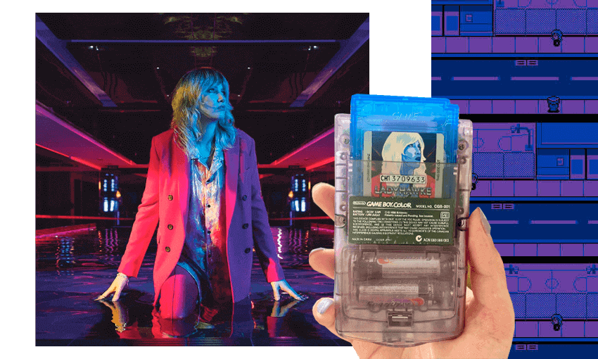 What happens when music and gaming collide? A damn rad Ladyhawke game on the Game Boy, that’s what. (Image design: Tina Tiller)