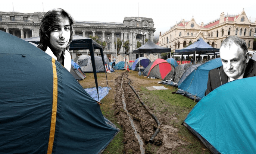 Barry Manilow, Trevor Mallard and a trench. Photo: Marty Melville/ AFP/Getty 
