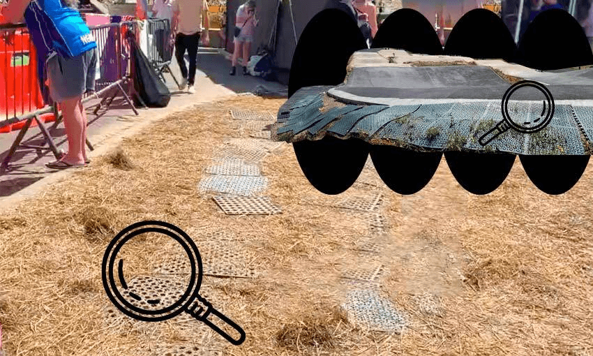 Footage from the anti-mandate protest and inset, the bmx track in Karori (Image: Tina Tiller)