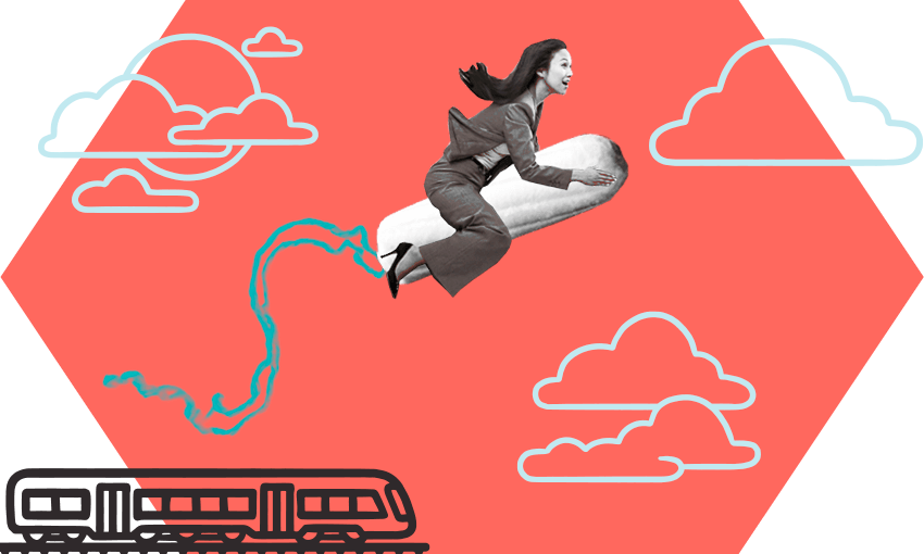 A woman sitting on a giant tampon, duh (Image: Tina Tiller) 
