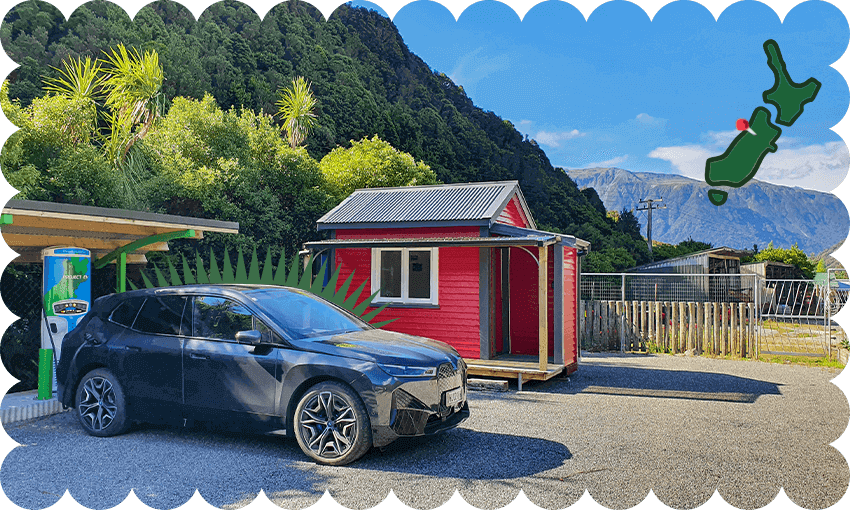 Fully charged in heaven, Arthur’s Pass (Photo: Don Rowe; additional design: The Spinoff) 
