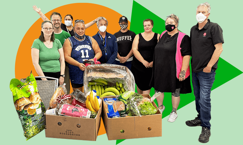 Members of a South Auckland-based fruit and vege co-op. (Photo: Justin Latif, addtional design by Archi Banal) 
